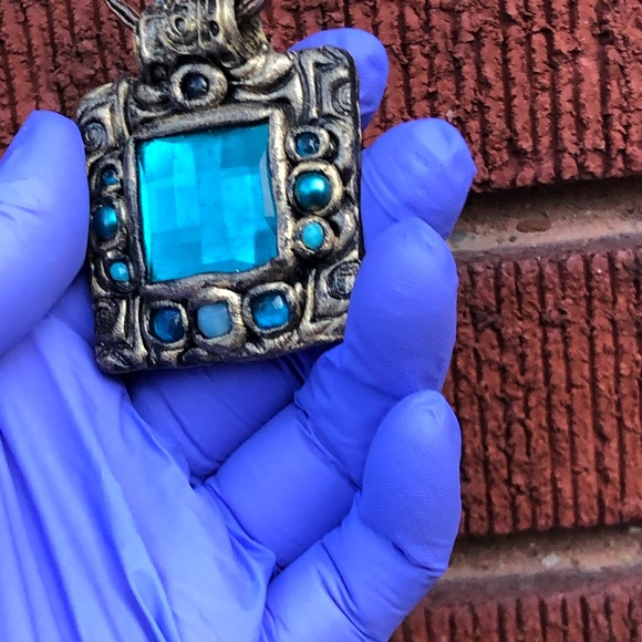 Teal Victorian Square Pendant Medieval Inspired. Artisans Made And Signed - Picture 4 of 12